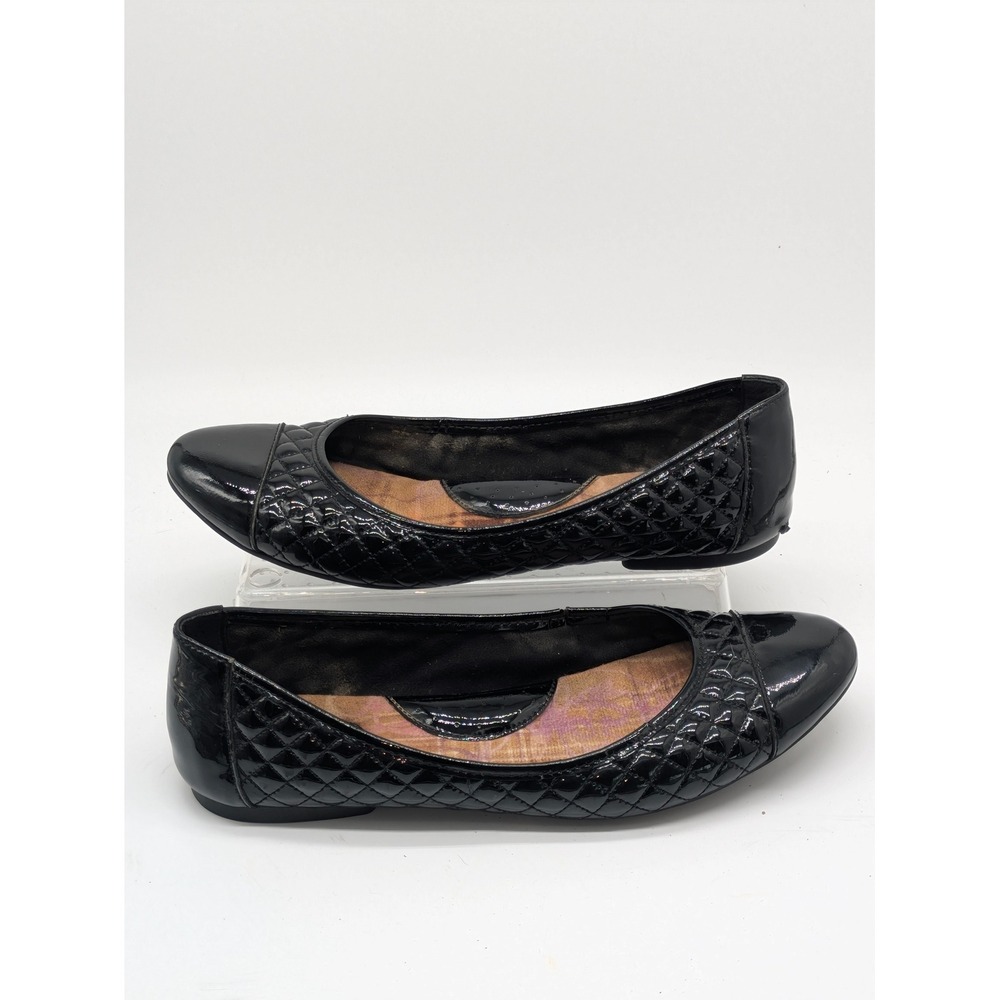 Born Women's Patent Leather Quilted Ballet Flats Black Comfort Shoes Size 9.5